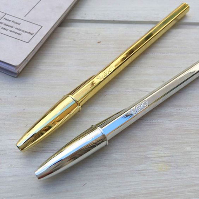 Gold Ink Plated 1mm Blue 2x BLISTERS BIC Cristal Shine GOLD SILVER Black 